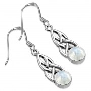 Rainbow Moon Stone Celtic Silver Earrings - e298